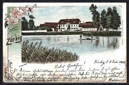 Lithographie Zörbig, Ansicht vom Gasthof Dorotheenhof