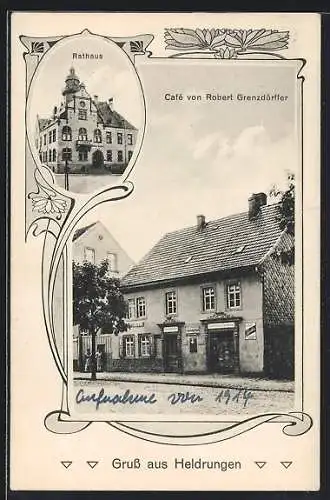 AK Heldrungen, Café von Robert Grenzdörffer, Rathaus