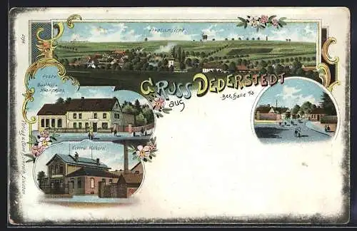 Lithographie Dederstedt, Totale, Central-Molkerei, Gasthaus Kronprinz