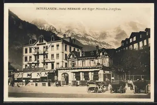 AK Interlaken, Hotel Merkur mit Eiger, Mönch u. Jungfrau