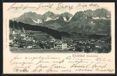 AK Kitzbühel, Panorama mit Gebirgsmassiv