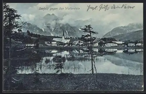 AK Seefeld /Tirol, Ortspanorama gegen den Wetterstein