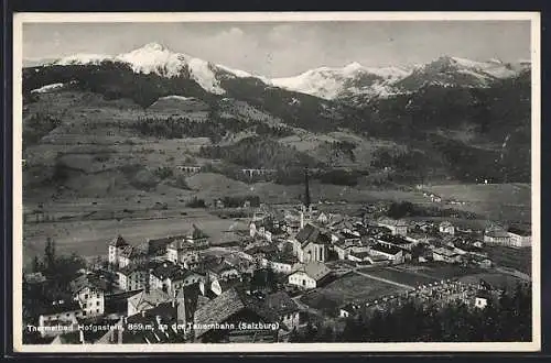 AK Bad Hofgastein an der Tauernbahn, Ortsansicht mit Kirche und Viadukt