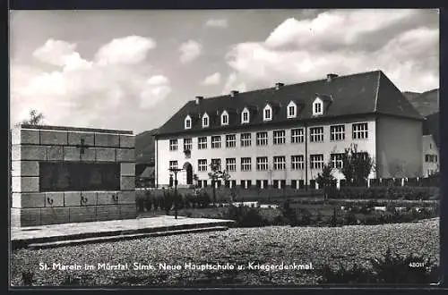 AK St. Marein im Mürztal, Neue Hauptschule u. Kriegerdenkmal