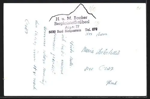 AK Bad Hofgastein, H. u. M. Bacher Bergkristallstüberl, Anger 77