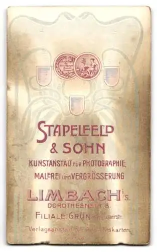 Fotografie Stapelfeld & Sohn, Limbach i. S., Dorotheenstr. 8, Bürgerliche mit Zopffrisur in tailliertem Kleid