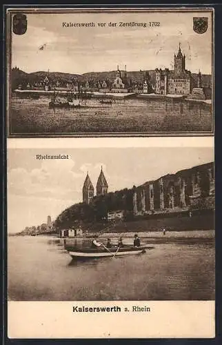 AK Kaiserswerth a. Rhein, Teilansicht vor der Zerstörung 1702, Rheinansicht