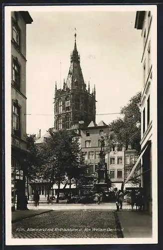 AK Köln, Altermarkt mit Rathausturm und Jan Wellem-Denkmal