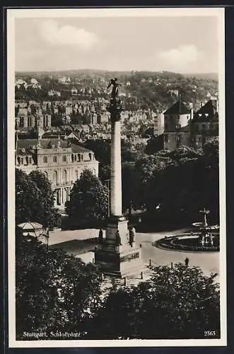 AK Stuttgart, Schlossplatz mit Denkmal