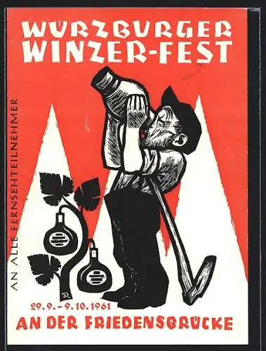 AK Würzburg, Winzer Fest 1961, Winzer trinkt Wein