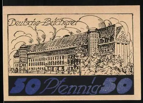 Notgeld Leipzig, 1921, 50 Pfennig, Deutsche Bücherei und Völkerschlachtdenkmal