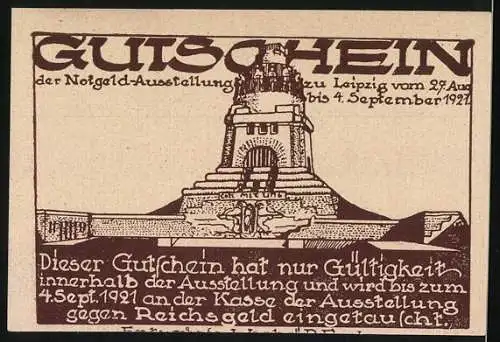 Notgeld Leipzig, 1921, 50 Pfennig, Deutsche Bücherei und Völkerschlachtdenkmal