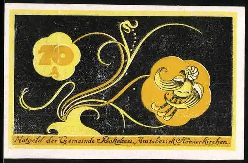 Notgeld Bokel, 1921, 70 Pfennig, florales Design mit Vogel, Gültigkeit bis 31. Dezember 1921