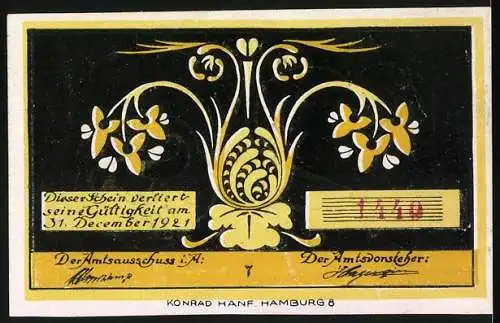 Notgeld Bokel, 1921, 70 Pfennig, florales Design mit Vogel, Gültigkeit bis 31. Dezember 1921