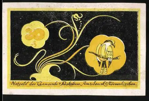 Notgeld Bokel 1921, 50 Pfennig, Vogel und florales Design, gültig bis 31. Dezember 1921