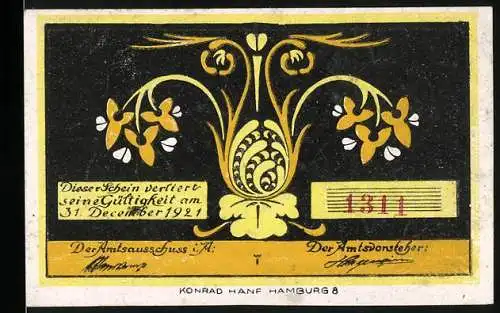 Notgeld Bokel, 1921, 40 Pfennig, florales Design und Vogelillustration