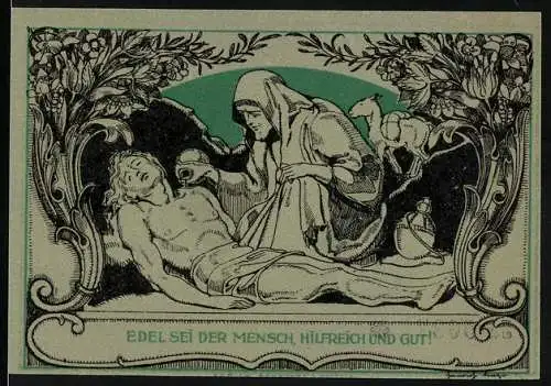 Notgeld Weimar, 1921, 50 Pfennig, Edel sei der Mensch, hilfreich und gut, Porträt Goethe und Text