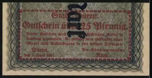 Notgeld Düren 1921, 25 Pfennig, Teilabschnitt eines 100 Mark-Schein's