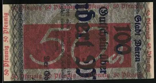 Notgeld Düren, 1921, 50 Pfennig, Teilabschnitt eines 100 Mark-Schein's