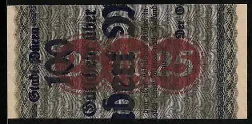 Notgeld Düren 1921, 25 Pfennig, Teilabschnitt eines 100 Mark-Schein's
