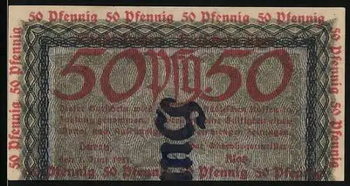 Notgeld Düren 1921, 50 Pfennig, Teilabschnitt eines 100 Mark-Schein's