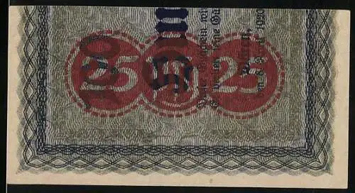 Notgeld Düren 1920, 25 Pfennig, Gutschein in blau und rot, Druck 100, Teilabschnitt eines 100 Mark-Schein's