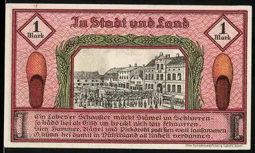 Notgeld Labes, 1921, 1 Mark, Stadtansicht und Wappen