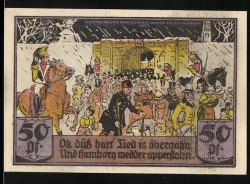 Notgeld Hamburg 1921, 50 Pf, Belagerung von Hamburg und Reiter auf Pferd
