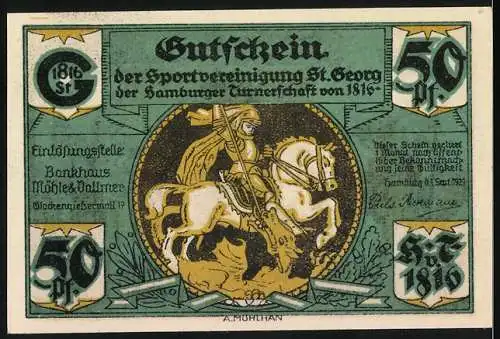 Notgeld Hamburg 1921, 50 Pf, Belagerung von Hamburg und Reiter auf Pferd
