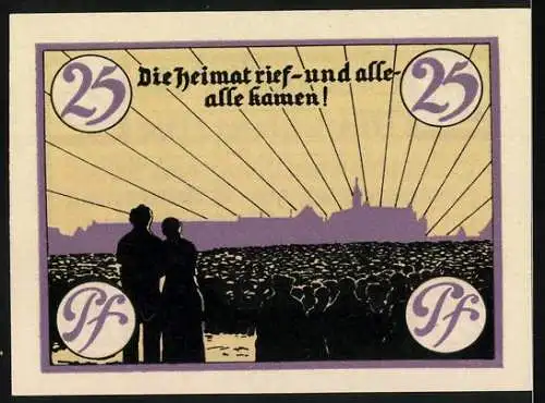 Notgeld Marienburg, 1920, 25 Pfennig, Stadtgeld d. Stadt Marienburg Wpr. zur Erinnerung an die Volksabstimmung 11. Juli