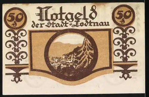 Notgeld Todtnau, 1921, 50 Pfennig, Stadtwappen, Gedicht, Landschaft mit Berg und Stadtansicht