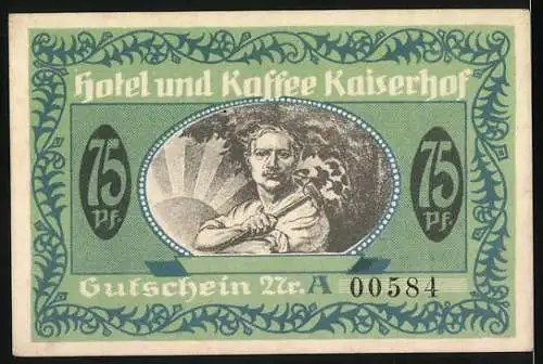 Notgeld Münster, 1922, 75 Pfennig, Gutschein für Speisen und Getränke Hotel und Kaffee Kaiserhof