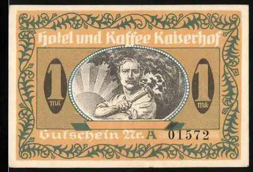 Notgeld Münster 1922, 1 Mark, Hotel und Kaffee Kaiserhof Gutschein für Speisen und Getränke