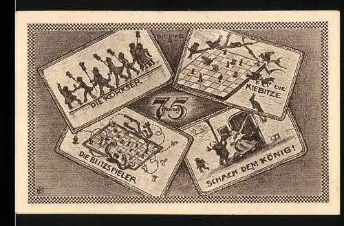 Notgeld Kahla 1921, 75 Pfennig, Thüringer Schachbund Kongress und Schachmotive
