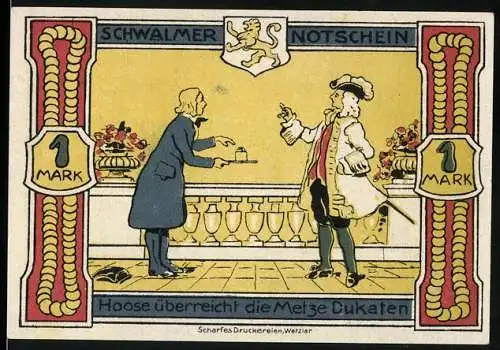 Notgeld Treysa 1922, 1 Mark, Hoose überreicht die Metze Dukaten, Junker Hoose Text, Scharfes Druckereien, Wetzlar