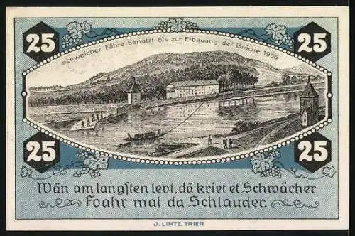 Notgeld Schweich 1921, 25 Pfennig, Verein für Handel u. Gewerbe e.V., Fährszene und Gedicht