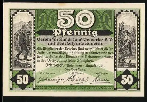 Notgeld Schweich 1921, 50 Pfennig, Weinlese und Moselland-Segnung