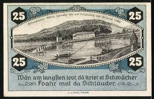 Notgeld Schweich 1921, 25 Pfennig, Verein für Handel und Gewerbe E.V., Schweicher Fähre und Sprüche