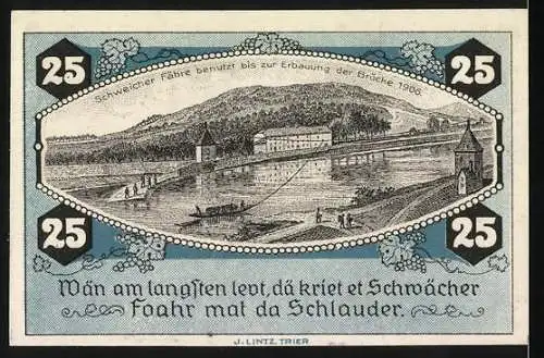 Notgeld Schweich 1921, 25 Pfennig, Verein für Handel und Gewerbe e.V. mit Schweicher Fähre und Gedicht