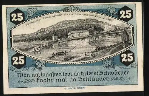 Notgeld Schweich 1921, 25 Pfennig, Verein für Handel u. Gewerbe e.V. mit Brücke von 1906 und Gedicht