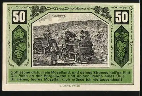 Notgeld Schweich 1921, 50 Pfennig, Verein für Handel und Gewerbe, Weinlese und Moselland