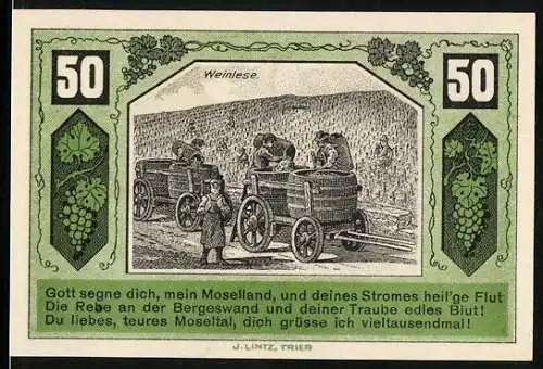 Notgeld Schweich, 1921, 50 Pfennig, Weinlese und Moselland, Verein für Handel und Gewerbe E.V