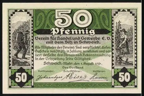 Notgeld Schweich 1921, 50 Pfennig, Weinlese und Moselland-Segen, Verein für Handel und Gewerbe e.V