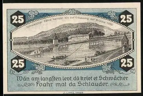 Notgeld Schweich, 1921, 25 Pfennig, Schwaicher Fähre und Vereinsinformationen