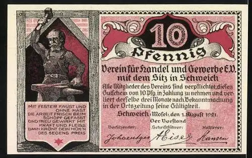 Notgeld Schweich, 1921, 10 Pfennig, Hoch-Kreuz bei Schweich 1774 gebaut, Verein für Handel und Gewerbe e.V