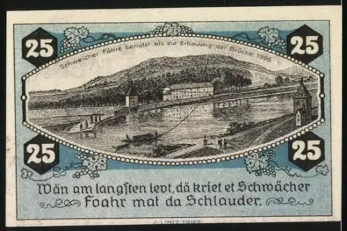 Notgeld Schweich 1921, 25 Pfennig, Verein für Handel und Gewerbe e.V., Motiv Fähre und lebendiges Sprichwort