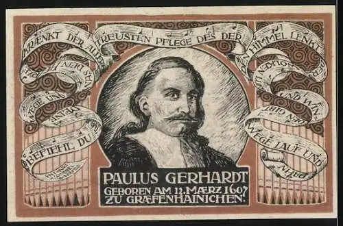 Notgeld Gräfenhainichen, 100 Pf, wahre Treue allezeit, Paulus Gerhardt, 12. März 1607