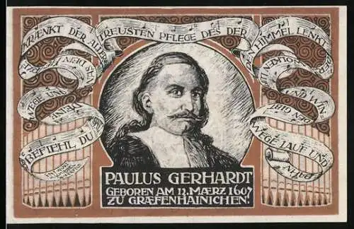 Notgeld Gräfenhainichen 1921, 100 Pfennig, Paulus Gerhardt Porträt und Stadtansicht