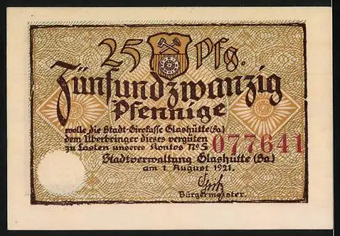 Notgeld Glashütte 1921, 25 Pfennig, Sternwarte und Stadt-Girokasse