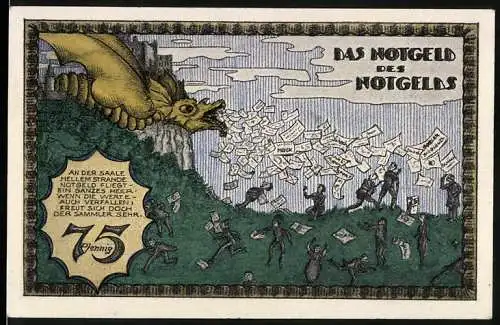 Notgeld Kahla 1921, 75 Pfennig, Drache, Deutsche Not-Geld-Ausstellung auf der Leuchtenburg bei Kahla